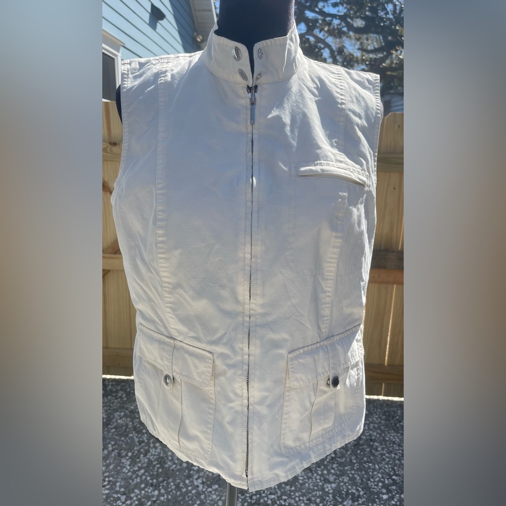 Lauren Ralph Lauren Reversible Vest Women’s M Black/Cream Sleeveless Zip Front